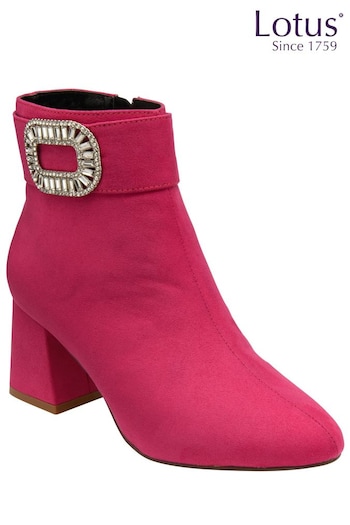Lotus Pink Microfibre Block Heel Ankle Boots (105734) | £80
