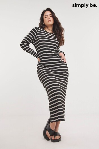Simply Be Black Base Stripe T-Shirt Midi Dress (105826) | £26