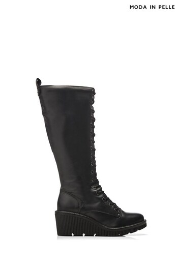 Moda in Pelle Halliyah Long Lace up Bezzie Crepe Wedge Black Boots (105991) | £219
