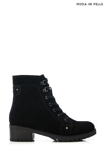 Moda in Pelle Batilda Cleated Lace up Hiker Black Boots (106120) | £139