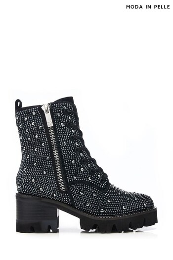 Moda in Pelle Anaglitzi Chunky Glitzy Lace up Ankle Black Boots (106158) | £149