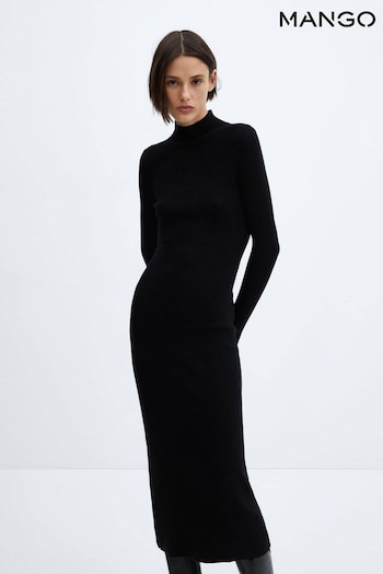 Mango Black Knitted Rib Dress (106265) | £36