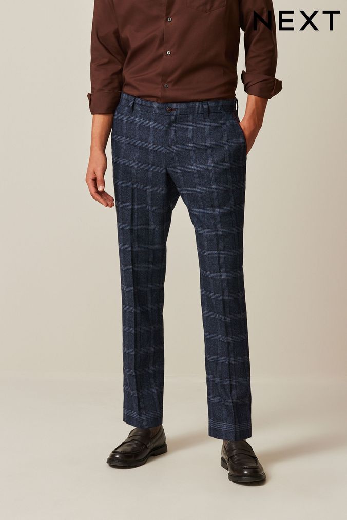 Mens Slim Fit Check Trousers Business Pants Plaid Stripe Lace-Up Casual  Pants | eBay