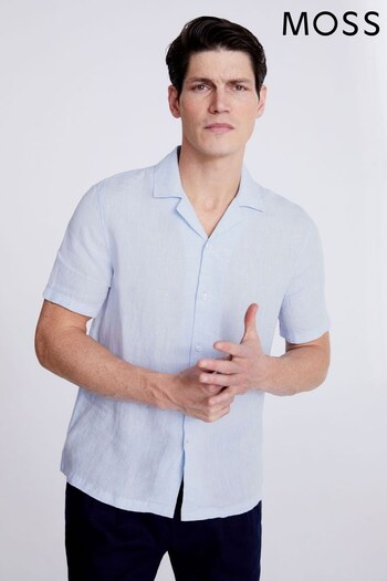 MOSS Blue Sky Linen Cuban Collar Shirt (106392) | £55