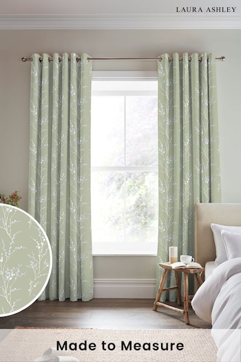 Laura Ashley Moss Green Pussy Willow Made to Measure Curtains (106436) | £91