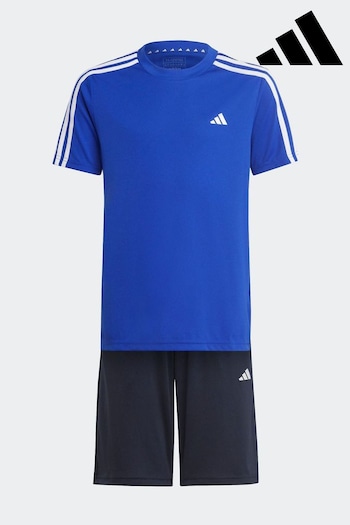 adidas Blue/Black Sportswear Train Essentials Aeroready 3-Stripes Regular-Fit Training Set (106844) | £25