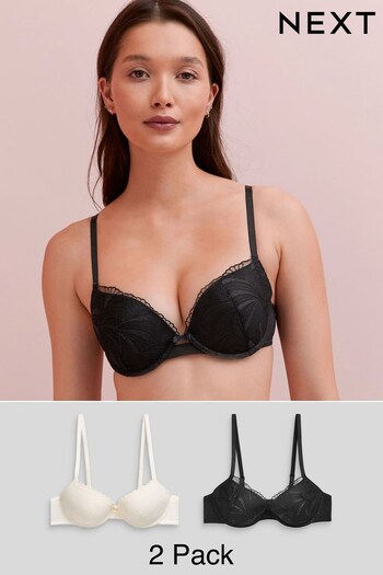 Black/Cream Pad Balcony Embroidered Bras 2 Pack (106895) | £25