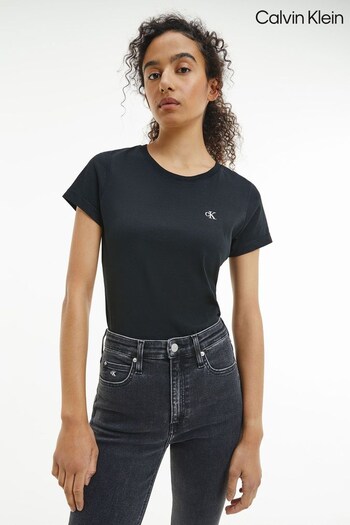 Calvin Klein Black Jeans Womens Slim Fit Embroidered T-Shirt (106942) | £30