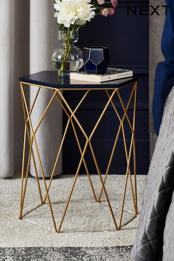 Navy Hex Side Table (107290) | £80