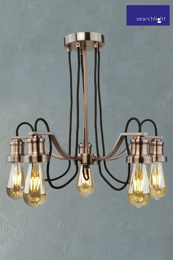Searchlight Antique Copper Olivia 5 Light Cable Ceiling Light With Black Braided Fabric Cable (107305) | £92