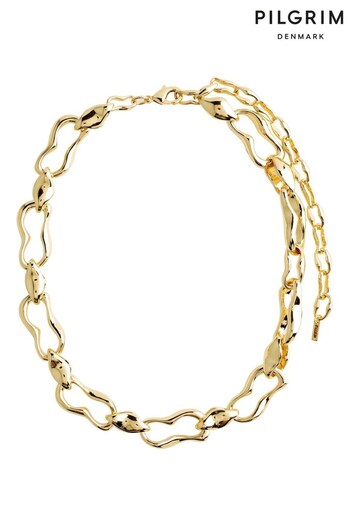 PILGRIM Unisex Gold Tone Wave Recycled Necklace (107481) | £40