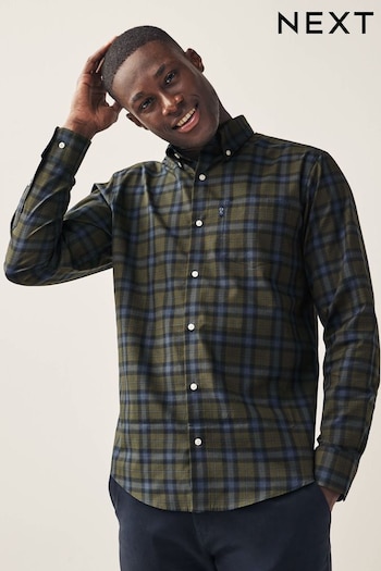 Forest Green Check Regular Fit Easy Iron Button Down Oxford Shirt (107934) | £22
