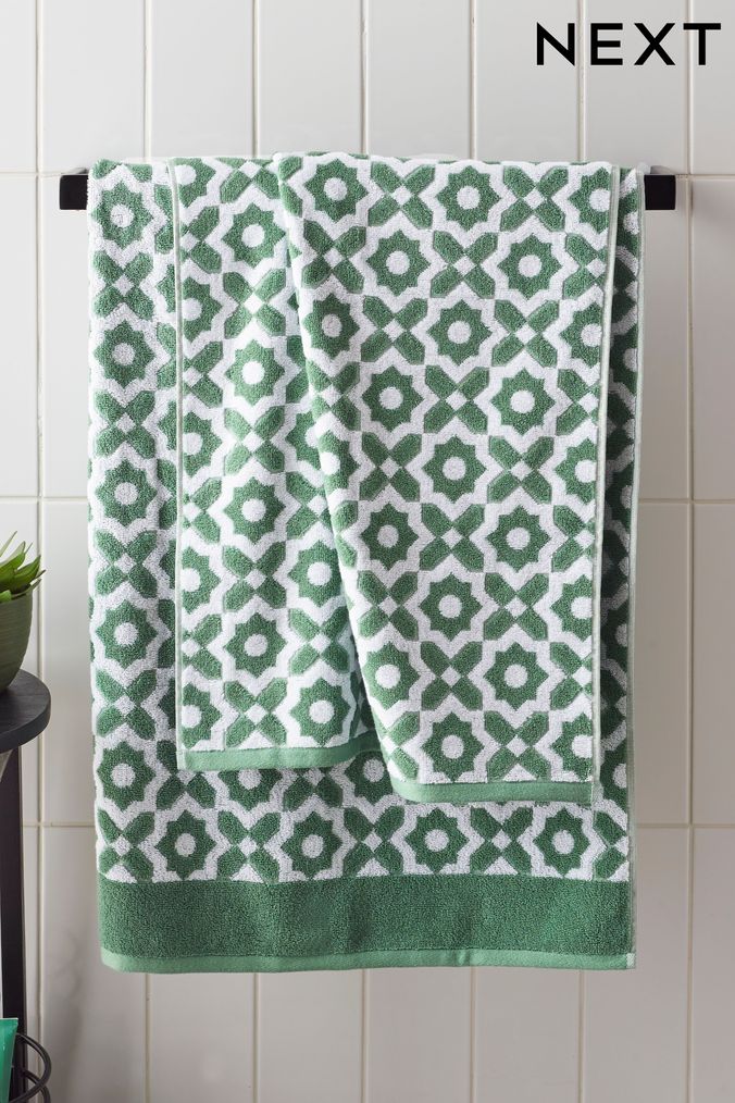 Green geometric towels on sale