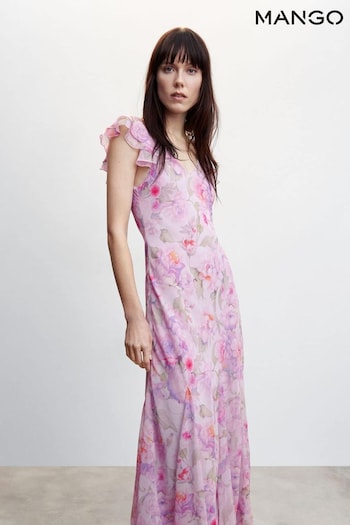 Mango Pink Floral Ruffled Dress (108787) | £90