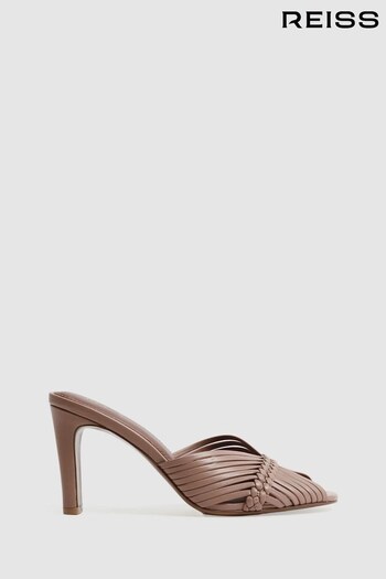 Reiss Blush Imogen Leather Woven Heeled Mules (109892) | £158
