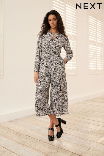 Mono Animal Print Long Sleeve Belted Jumpsuit (110055) | £45