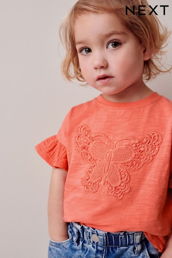 Coral Pink Crochet Butterfly T-Shirt (3mths-7yrs) (110832) | £6 - £8