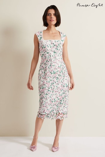 Phase Eight White Floral Diana Lace Midi Dress (110888) | £149