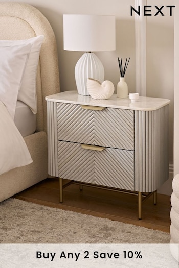 Light Grey Valencia Marble Mango Wood 2 Drawer Wide Bedside Table (111253) | £450