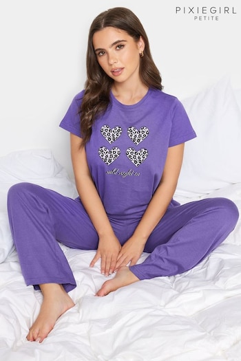 PixieGirl Petite Purple Wild Night In Wide Leg Pyjamas Set (111355) | £22