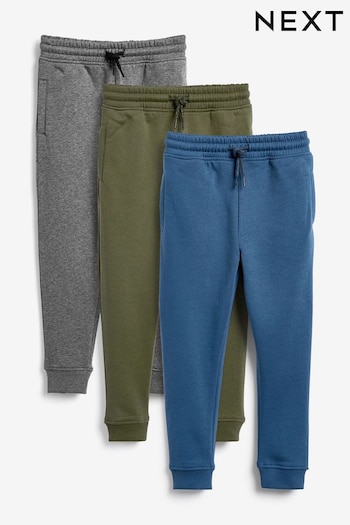 Khaki Green/Blue/Grey Slim Fit Joggers 3 Pack (3-16yrs) (111402) | £23 - £37