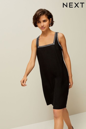 Black Square Neck Mini Shift Dress With Linen (111497) | £25