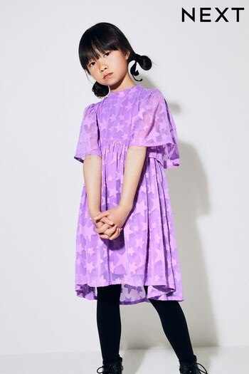 Bright Purple Star Jacquard Party Dress (3-16yrs) (111630) | £24 - £30