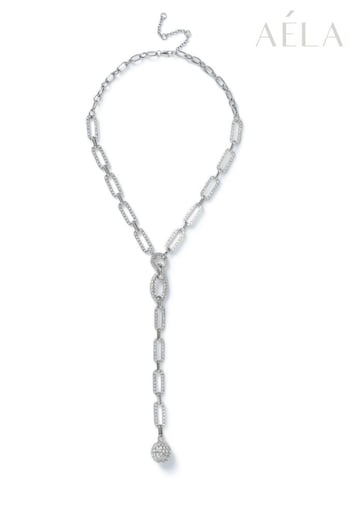 Aela Silver Tone Crystal Pave Y Chain Necklace (111825) | £22.50