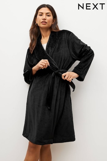 Black Supersoft Ribbed Dressing Gown (112242) | £25
