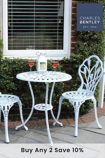 Charles Bentley White Garden Cast Aluminium Tulip Bistro Table and Chairs Set (112624) | £145