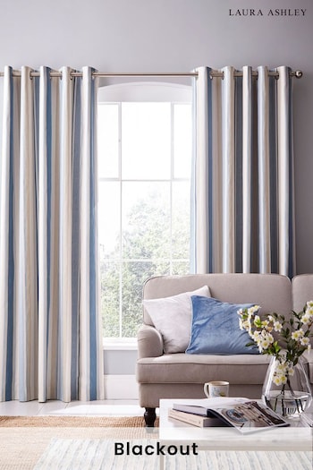 Laura Ashley Seaspray Awning Stripe Blackout/Thermal Blackout Lined  Pencil (112708) | £85 - £165