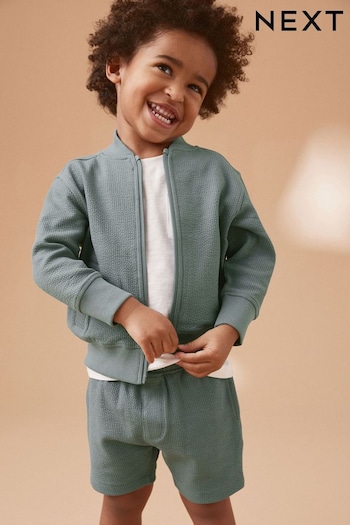 Teal Blue Zip Through Jersey Bomber Mission Jacket And Shorts Set (3mths-7yrs) (112808) | £17 - £21