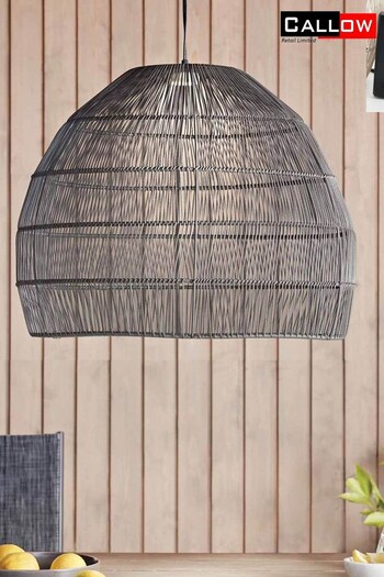 Callow Grey Outdoor Solar LED Pendant Light with Rattan Shade (112866) | £80
