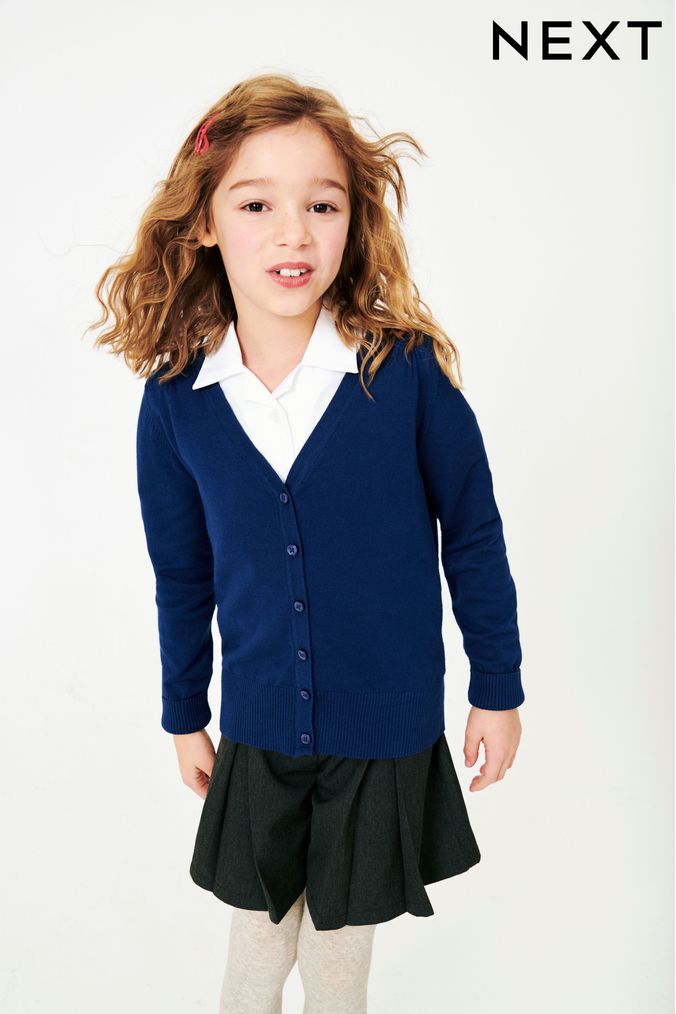Blue Cotton Rich School V-Neck Cardigan (3-16yrs) (113015) | £9 - £14