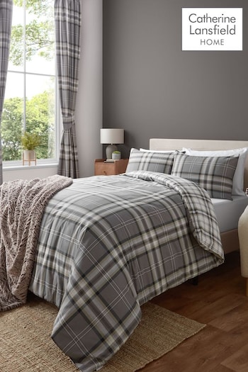 Catherine Lansfield Grey Kelso Check Easy Care Duvet Cover and Pillowcase Set (113969) | £15 - £26