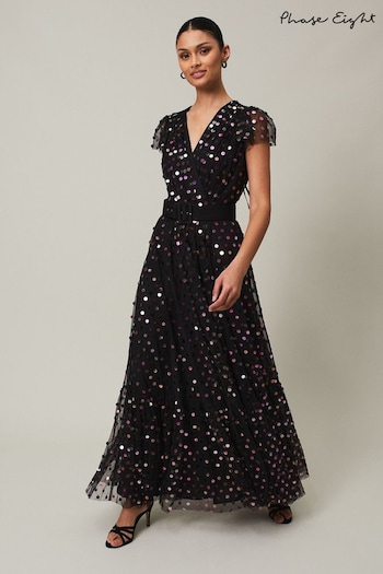Phase Eight Loren Sequin Spot Tulle Black Maxi Dress (113994) | £349