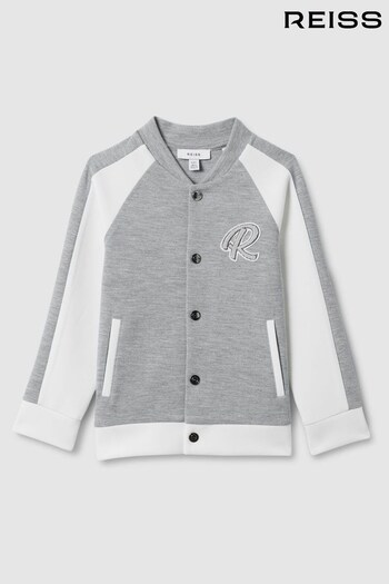 Reiss Soft Grey/White Pelham Teen Jersey Varsity Jacket (114063) | £48