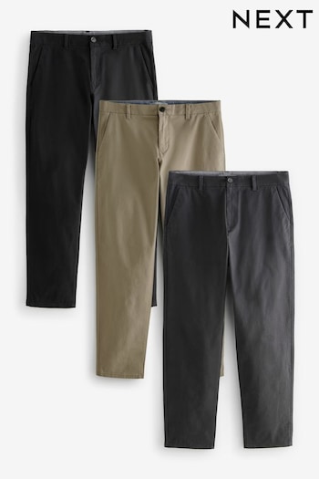 Black/Grey/Stone Straight Stretch Chinos Trousers 3 Pack (114163) | £60