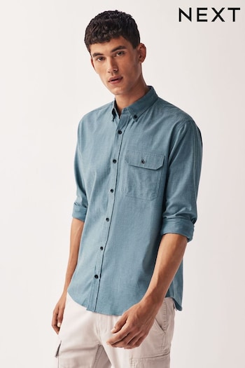 Blue Textured Oxford Long Sleeve Shirt (114238) | £28