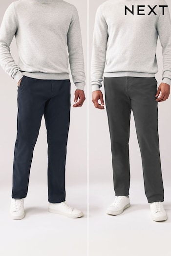 Navy Blue/Charcoal Grey Straight Stretch Chino Jean Trousers 2 Pack (114239) | £42