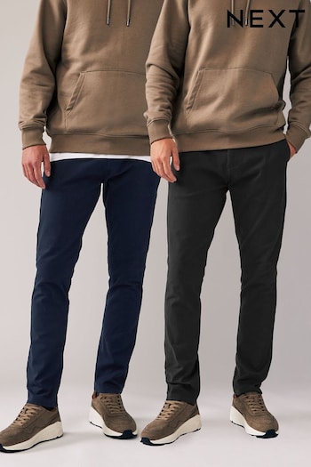 Navy Blue/Charcoal Grey Skinny Stretch Chino Trousers broderie-trimmed 2 Pack (114260) | £42