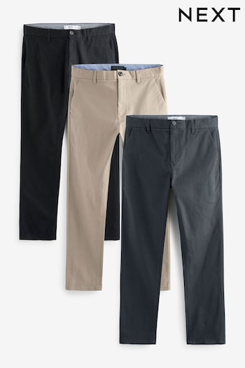 Black/Grey/Stone Slim Stretch Chinos Trousers dose 3 Pack (114267) | £60