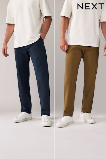 French Navy/Tan Straight Stretch Chinos Trousers broderie-trimmed 2 Pack (114274) | £42