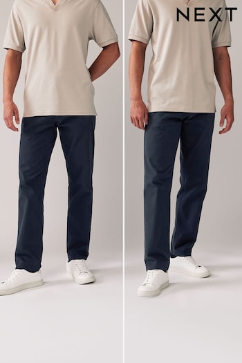 Navy Blue Straight Stretch Chinos Trousers 2 Pack (114280) | £42