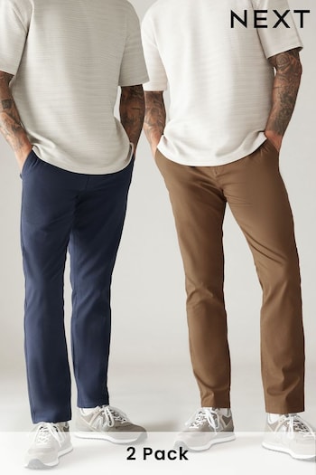French Navy/Tan Slim Stretch Chino MEN Trousers 2 Pack (114351) | £42