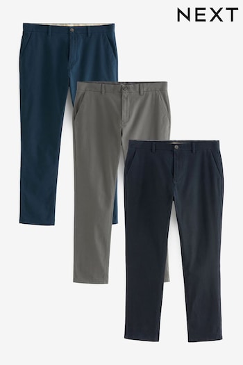 Black/Grey/Navy Blue Slim Stretch Chinos Trousers Tech 3 Pack (114364) | £60