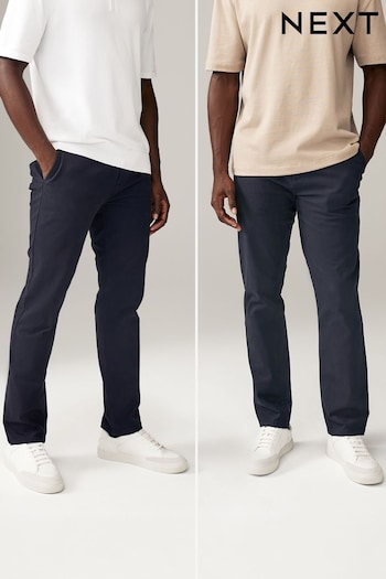 Navy Blue Slim Stretch Chino Trousers 2 Pack (114457) | £42