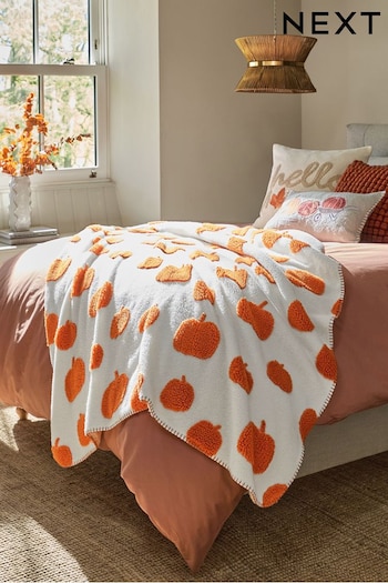 Orange Autumn Pumpkin Sherpa Fleece Throw (114746) | £30 - £40