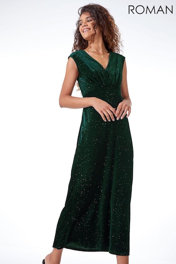 Roman Green Glitter Velvet Maxi Dress (114888) | £55