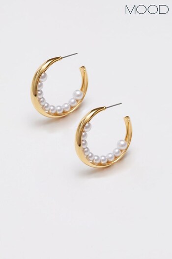 Mood Gold Tone Freshwater Pearl Caged Hoop Earrings (114983) | £17
